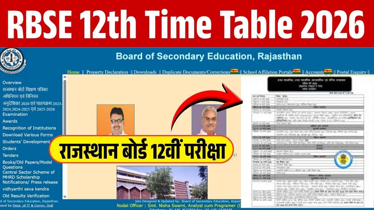 RBSE 12th Time Table 2026